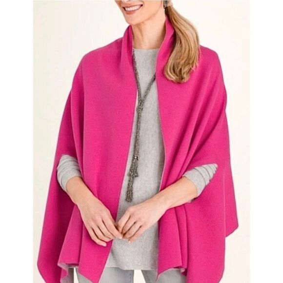 Chicos 4 Way Travel Wrap Cape in Reversible Pink One Size Fits Most - Picture 2 of 16